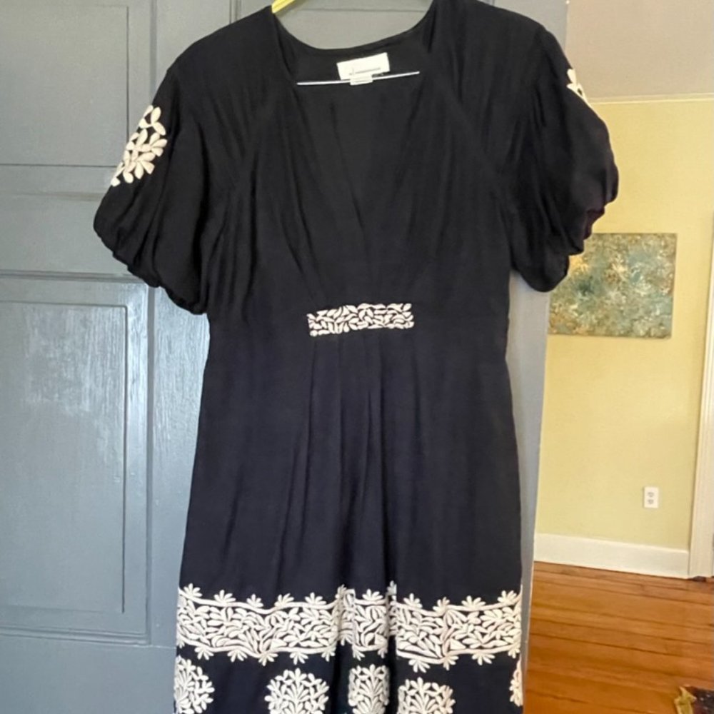 Anthropologie EUC ORLA embroidered puff sleeve mini-dress sz 12